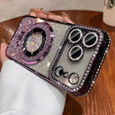 Capinha para celular Magnética, Case Para Iphone Transparente com Glitter Diamantado e Revestimento, Compatível com iPhone 18 17 16 15 14 Pro Max, Suporte de Proteção de Lente