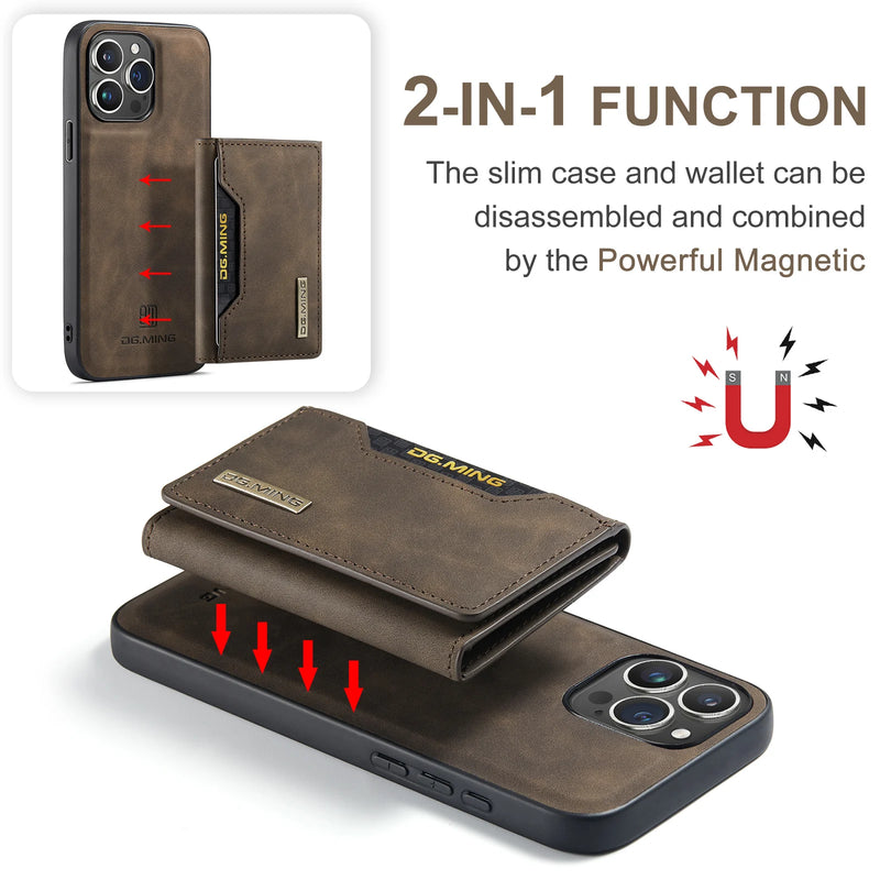 Case Capa carteira 2 em 1 destacável com suporte para cartão de crédito e débito, para iphone 13 mini 15 14 13 12 pro max capa de couro à prova de choque