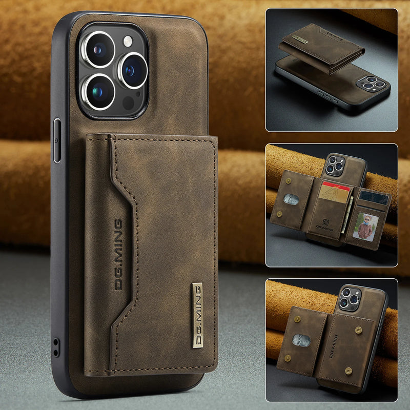 Case Capa carteira 2 em 1 destacável com suporte para cartão de crédito e débito, para iphone 13 mini 15 14 13 12 pro max capa de couro à prova de choque